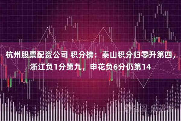 杭州股票配资公司 积分榜：泰山积分归零升第四，浙江负1分第九，申花负6分仍第14